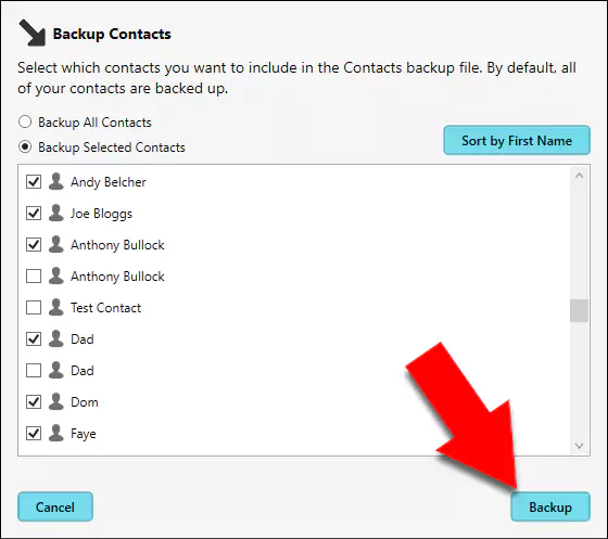 Backup phone contacts