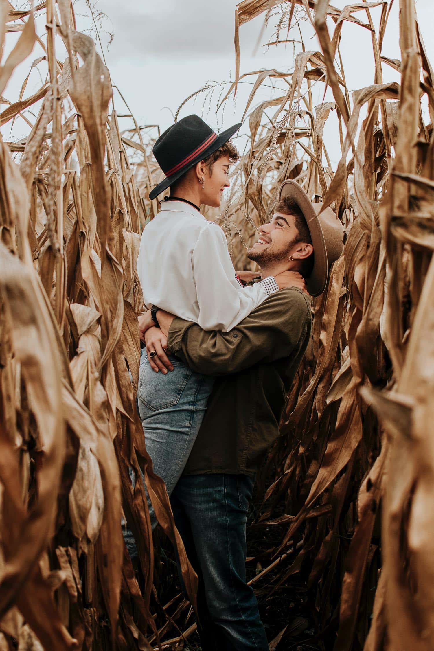 couple pose wheat
