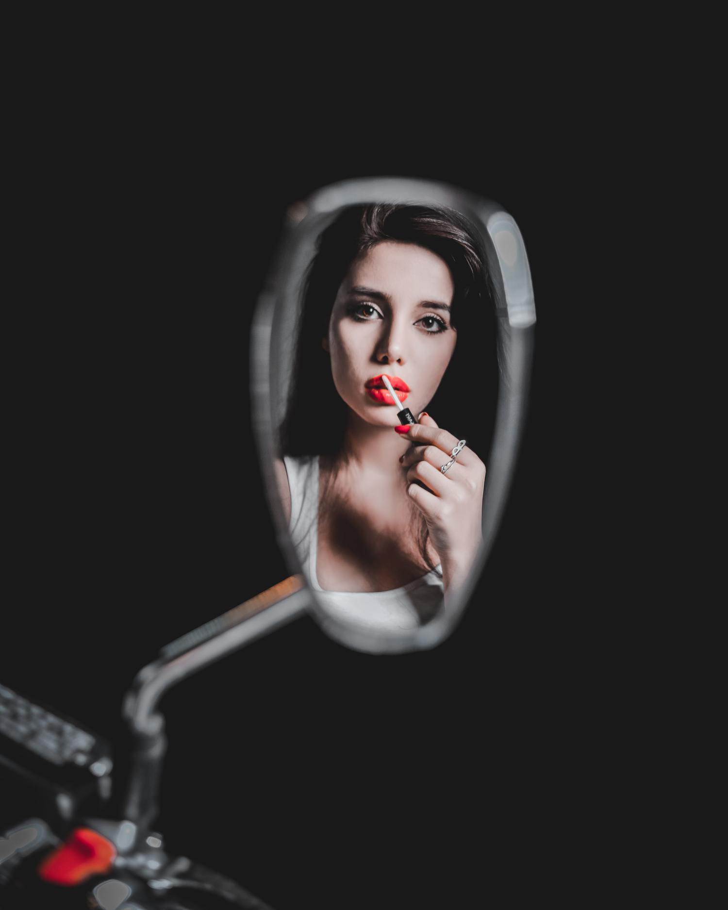 reflection woman red lips