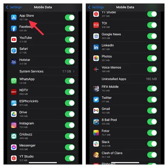 Check data used by a specific app on iPhone.