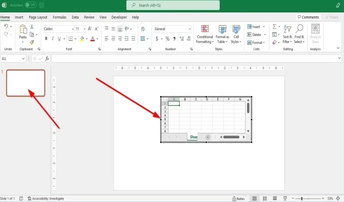 Insert Excel table to PowerPoint.