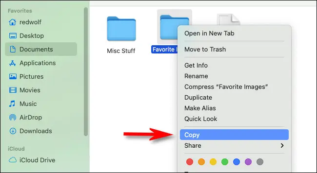 Copy files on Mac from the context menu.