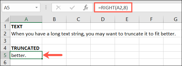 The last word of the text would remain in Excel.