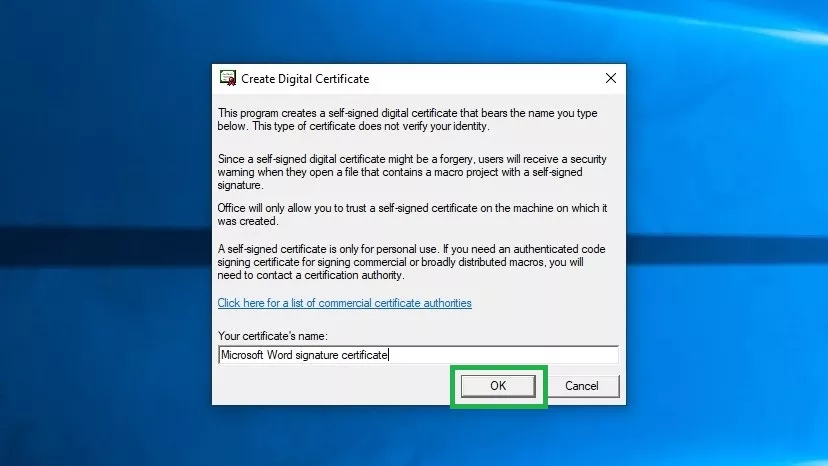 Create digital certificate.