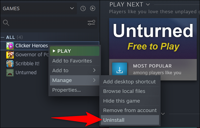 Uninstall game from Steam.